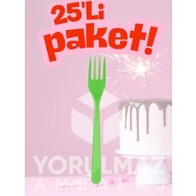 Yorulmaz Ambalaj 🟢 Happy Party Yeşil Renkli Plastik Çatal 25 Adet – Dayanıklı & Kullan-At