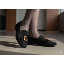 Kindep Püsküllü Günlük Kadın Babet Siyah