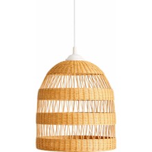 JouJou El Yapımı Rustik Rattan Avize Lumı 30 x 35 cm | Doğal Kök Boya Vernikli Iskandinav Aydınlatma