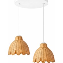 JouJou El Yapımı Rattan Tulıpa 2'li Avize 30X30 cm | Doğal Kök Boya ve Subazlı Vernikli Aydınlatma