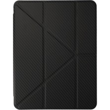 Fuchsia iPad Air 11 (2024-2025) ile Uyumlu Renkli Karbon Trifolding Kalem Bölmeli Tablet Kılıfı