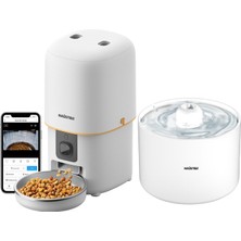 Haustier PF05 Beyaz Kameralı Akıllı Mama Kabı + WF013 Seramik  Kedi Su Pınarı