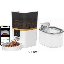 Haustier QQ005 Beyaz Kameralı Akıllı Mama Kabı WF007L Beyaz Kedi Su Pınarı 2 Li Set Haustier Türkiye Garantili