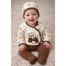 Leona Baby Traktör Nakışlı Kahverengi- Krem Erkek Bebek Zıbın