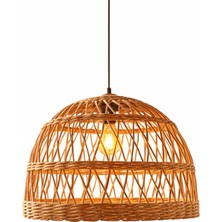 JouJou El Yapımı Rustik Rattan Avize Nova 35 cm x 35 cm | Doğal Kök Boya Vernikli Iskandinav Aydınlatma