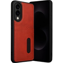  Samsung Galaxy S25 Edge Sara Kartvizitli Deri Kılıf - Kırmızı