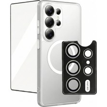 Samsung Galaxy S26 Ultra Uyumlu Crystal Clear Magsafe Şeffaf Kılıf + 3in1 Temperli Cam Ekran ve Kamera Lens Koruyucu Tam Koruma Seti