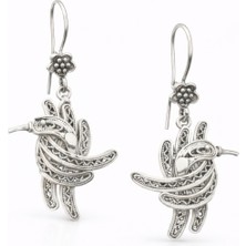 MSZ Silver 925 Ayar Gümüş Ebabil Kuşu Tasarımlı Sallantılı Küpe – Otantik Desenli Zarif Kadın Küpe