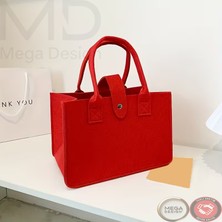 Mega Design Kadın Kalın Keçe Günlük Tote Çanta Şık Alışveriş ve Ofis Çantası