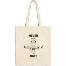 Tişört Kodu Never Skip Leg Day Fermuarlı Bez Tote Çanta – Sporcu Tasarımlı Dayanıklı Alışveriş & Günlük Çanta