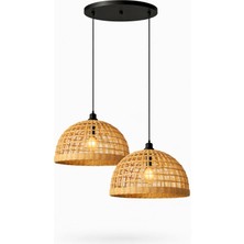 JouJou El Yapımı Rustik Rattan Avize 2'li Set Soho 30X30 cm | Doğal Kök Boya Vernikli Iskandinav Aydınlatma