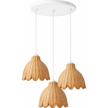 JouJou El Yapımı Rattan Tulıpa 3'lü Avize 30X30 cm | Doğal Kök Boya ve Subazlı Vernikli Aydınlatma