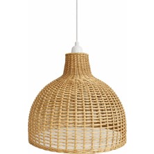 JouJou El Yapımı Rustik Rattan Avize Shıne 40 cm x 35 cm | Doğal Kök Boya Vernikli Iskandinav Aydınlatma