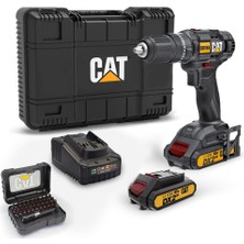 Cat DX155.1SET 18 VOLT/2.0AH Li-Ion Çift Akülü Profesyonel Şarjlı Darbeli Matkap + DA01901 32 Parça