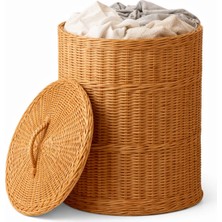 Rattan Depolama Sepeti – 37 cm Çap / 40 cm Yükseklik | Dekoratif Battaniye, Oyuncak & Çamaşır Sepeti