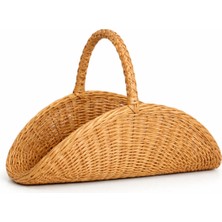 Doğal Rattan Kulplu Sepet – El Yapımı Çiçeklik & Dekoratif Sunum Sepeti 35X18 cm