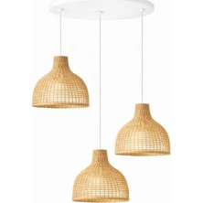 JouJou El Yapımı Rattan Avize 3'lü Shıne 40 cm x 35 cm | Doğal Kök Boya Vernikli Iskandinav Aydınlatma