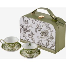 Chiara Alessi Flower Garden Yeşil Porselen Deri Çantalı Kahve Fincan Seti 90 ml