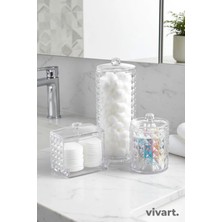 Vivart 3’lü Diamond Seri Kapaklı Banyo Organizer, Makyaj Pamuğu ve Kulak Çubuğu Saklama Kabı