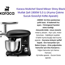 Karaca Multichef Stand Mikser Siyah Mutfak Şefi 1900W 5,5 Lt (Kıyma Çekme /sucuk-Sosis/içli Köfte Aparatlı)  +  Fakir  Mutfak  Tartısı Hediye