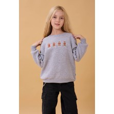 Perendi Kız Çocuk Bisiklet Yaka Kurabiye Nakışlı Sweatshirt