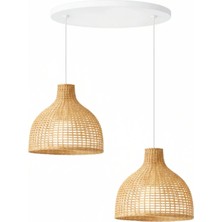 JouJou El Yapımı Rustik Rattan Avize 2'li Shıne 40 cm x 35 cm | Doğal Iskandinav Aydınlatma