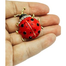 BB Bi Butik Shop Işıltılı Kristal Detaylı Şans Uğur Böceği Broşu