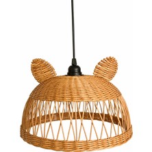 JouJou El Yapımı Rattan Teddy Çocuk Avize 35X30 cm | Doğal Kök Boya ve Subazlı Vernikli Aydınlatma