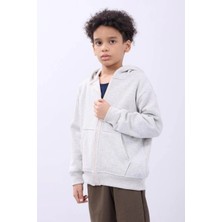 Glam Love Kapüşonlu Kanguru Çepli Tam Fermuarlı Hırka Sweatshirt - Gri -