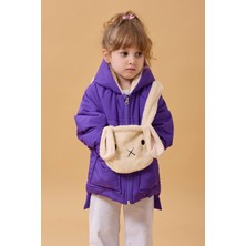 Perendi Kız Çocuk Kürklü Kulaklı ve Çanta Aksesuarlı Kalın Kışlık Mont