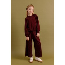 Perendi Kız Çocuk Taş Detaylı Geniş Paça Mevsimlik Alt-Üst Takım