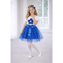 Dıgıl Kids Kız Çocuk Mavi Renkli Çiçek Desenli T-Shirt Etek Takım