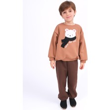 Perendi Erkek Çocuk Ayıcık Aplikeli Sweat ve Eşofman Altı Içi Polarlı Kışlık Takım