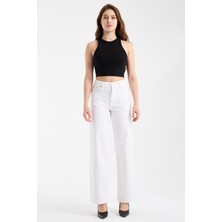 JUST UNIQUE DENIM J.U.D Elena 200 Yüksel Bel Beyaz Geniş Paça Pantolon Kadın