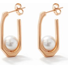 Leo'Stone Xuping Rose Renk Incili Dikdörtgen Tasarım Kadın Çelik Küpe Rose Altın