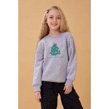 Perendi Kız Çocuk Bisiklet Yaka Nakış Detaylı Kışlık Sweatshirt