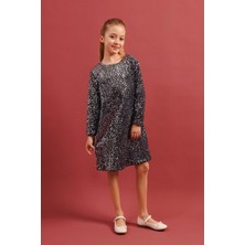 Perendi Kız Çocuk Pullu Uzun Kollu Kadife Elbise – Broş Hediyeli Özel Gün Bayramlık Elbise