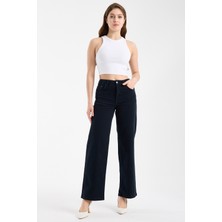 JUST UNIQUE DENIM J.U.D Elena 150 Yüksel Bel Çizgili Lacivert Geniş Paça Pantolon Kadın