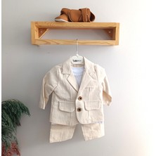 Çelix Kids Celix Pamuk Keten Ceketli Kapaklı Lüx Erkek Bebek 3 Lü Takım 6-24 Ay