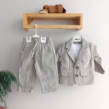 Çelix Kids Celix Pamuk Keten Ceketli Kapaklı Lüx Erkek Bebek 3 Lü Takım 6-24 Ay