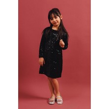 Perendi Kız Çocuk Pullu Uzun Kollu Kadife Elbise – Broş Hediyeli Özel Gün Bayramlık Elbise