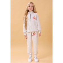 Perendi Kız Çocuk Yüksek Yaka Fermuarlı Nakış Detaylı Mevsimlik Eşofman Takımı
