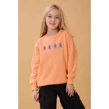 Perendi Kız Çocuk Bisiklet Yaka Kurabiye Nakışlı Sweatshirt