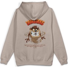 Overoz Tazmany Canavarı Sırt Baskılı Kapüşonlu Yarı Oversize Unisex Sweatshirt Hoodie 1392