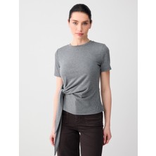 Jimmy Key Antrasit Büzgü Detaylı Bisiklet Yaka Örme Tişört