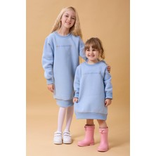 Perendi Kız Çocuk Bisiklet Yaka Nakış Detaylı Içi Polarlı Elbise