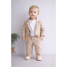 Çelix Kids Celix Pamuk Keten Ceketli Kapaklı Lüx Erkek Bebek 3 Lü Takım 6-24 Ay