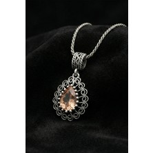 Erdobia 925 Ayar Gümüş Zultanit Taşlı Elişi Geleneksel Damla Telkari Kolye