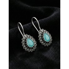 Erdobia 925 Ayar Gümüş Aventurin Taşlı Elişi Geleneksel Damla Telkari Küpe