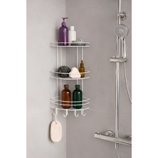 Sas Haus Banyo Köşe Rafı Askılı Duş Organizeri ve Şampuanlık 3 Katlı Beyaz Ek-03
